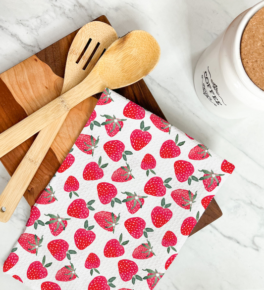 Watercolor Strawberries Tea Towel