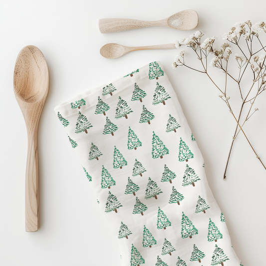 Watercolor Holiday Trees Tea Towel
