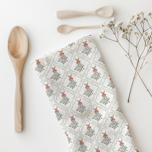 Watercolor Mistletoe Tea Towel