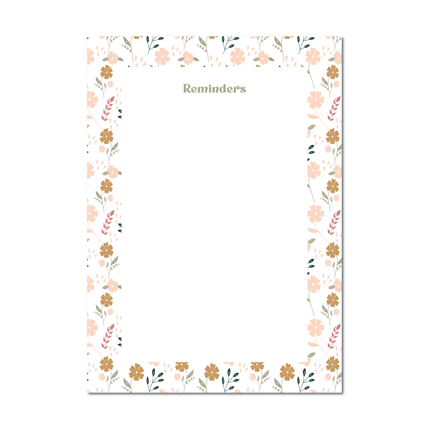 pretty floral desk notepad with reminders header