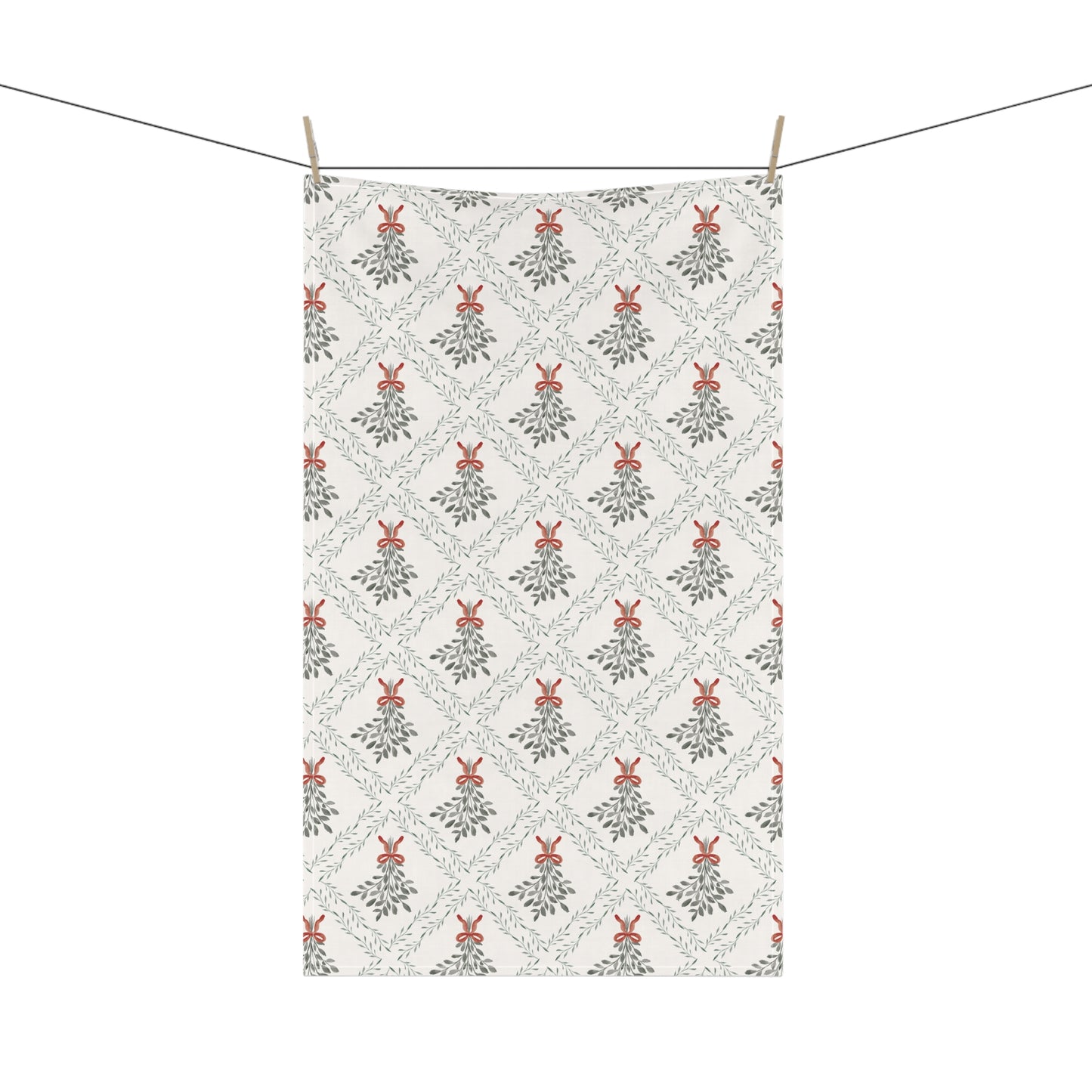 Watercolor Mistletoe Tea Towel