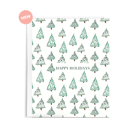 Watercolor Trees Happy Holidays Greeting Card