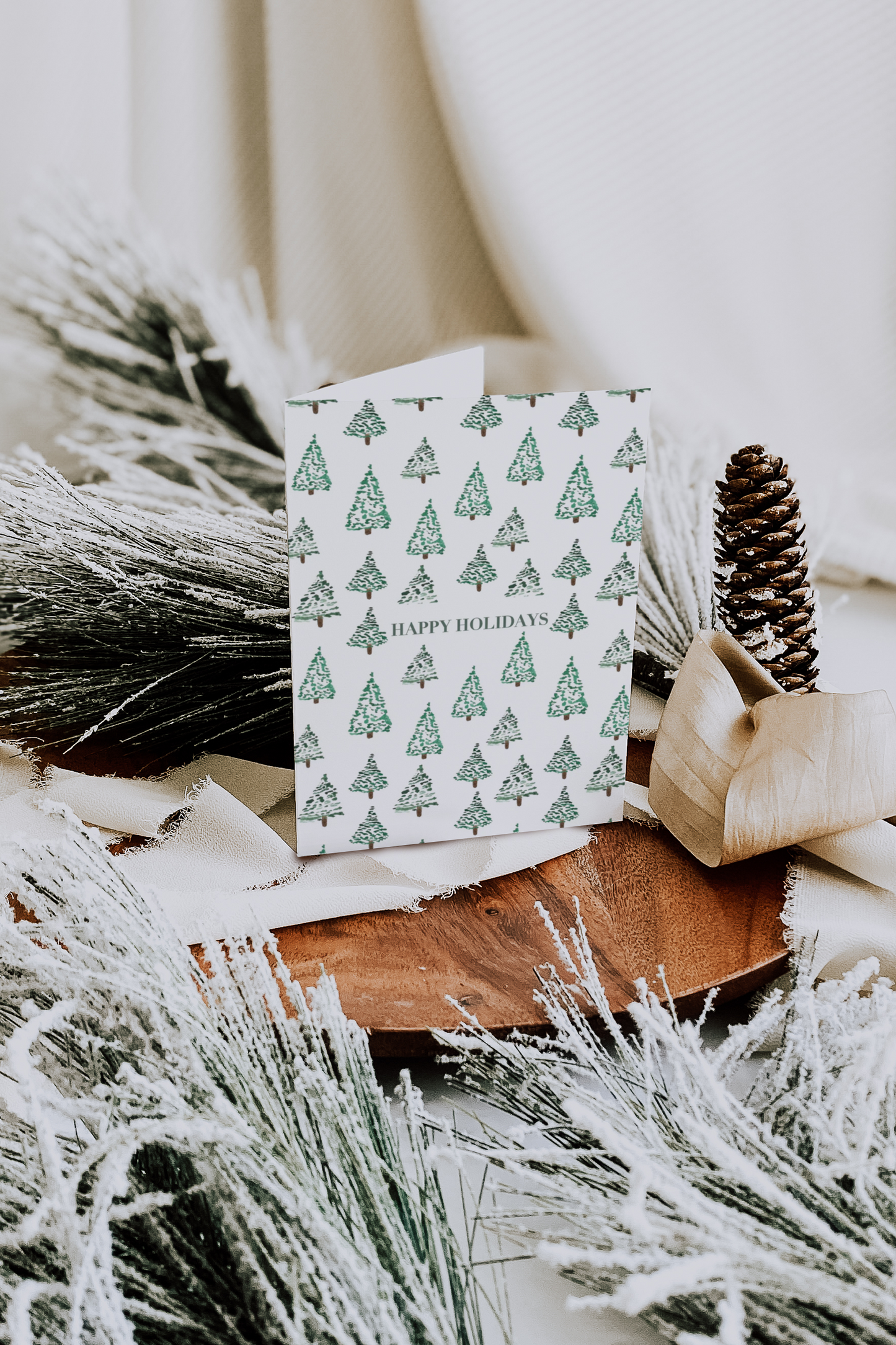 Watercolor Trees Happy Holidays Greeting Card