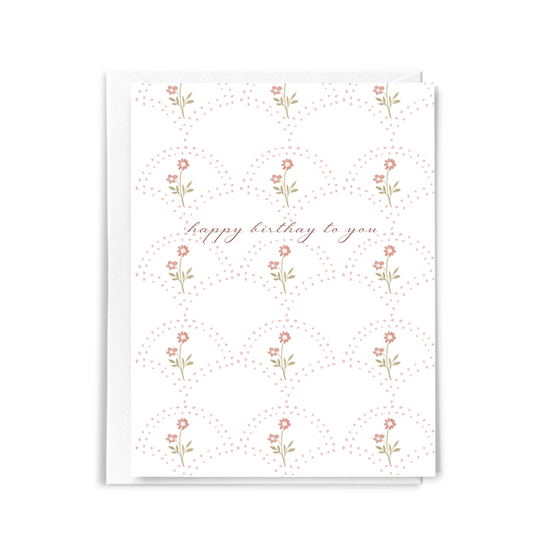 Pretty birthday card on white background with flowers