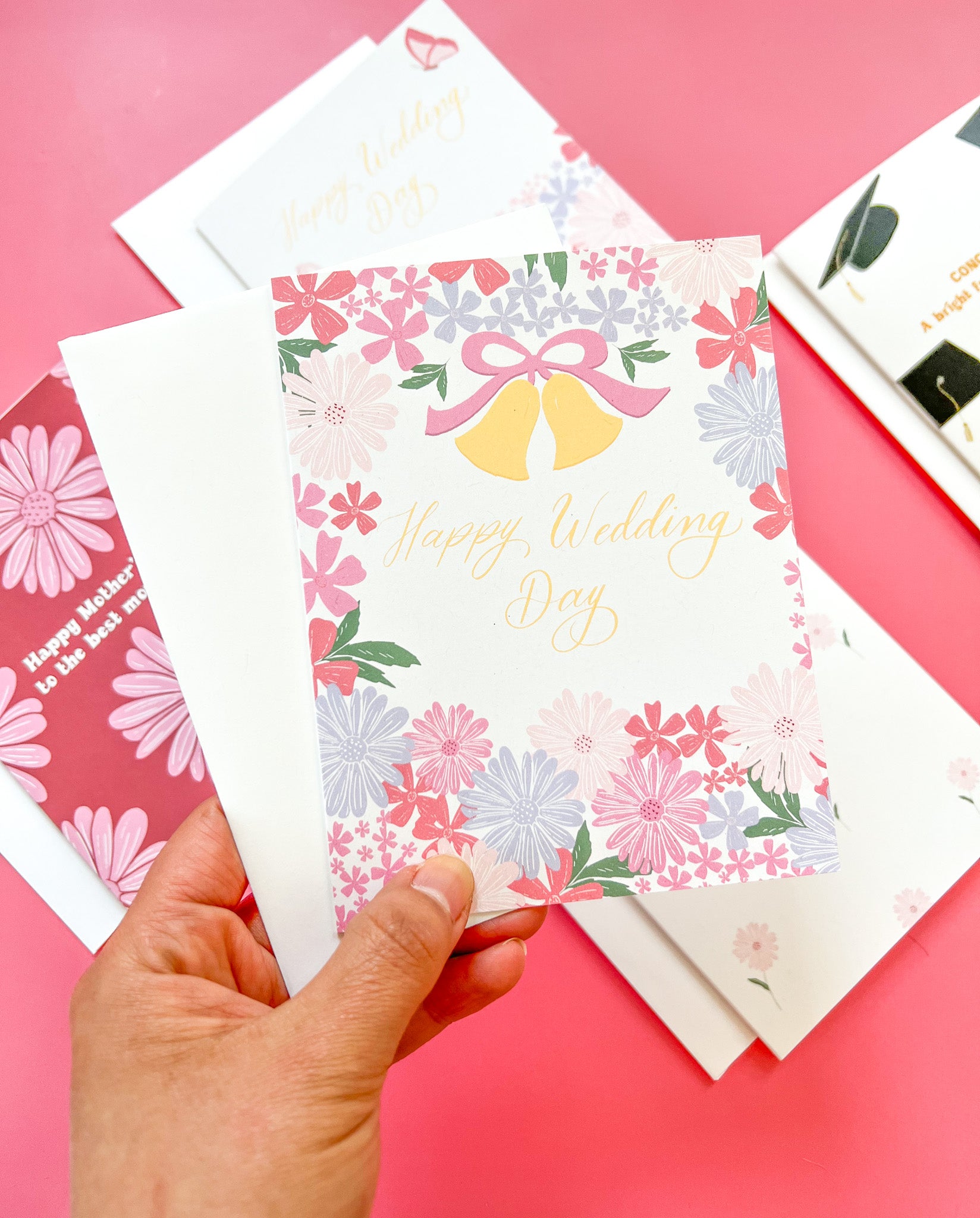 pretty floral wedding card with calligraphy