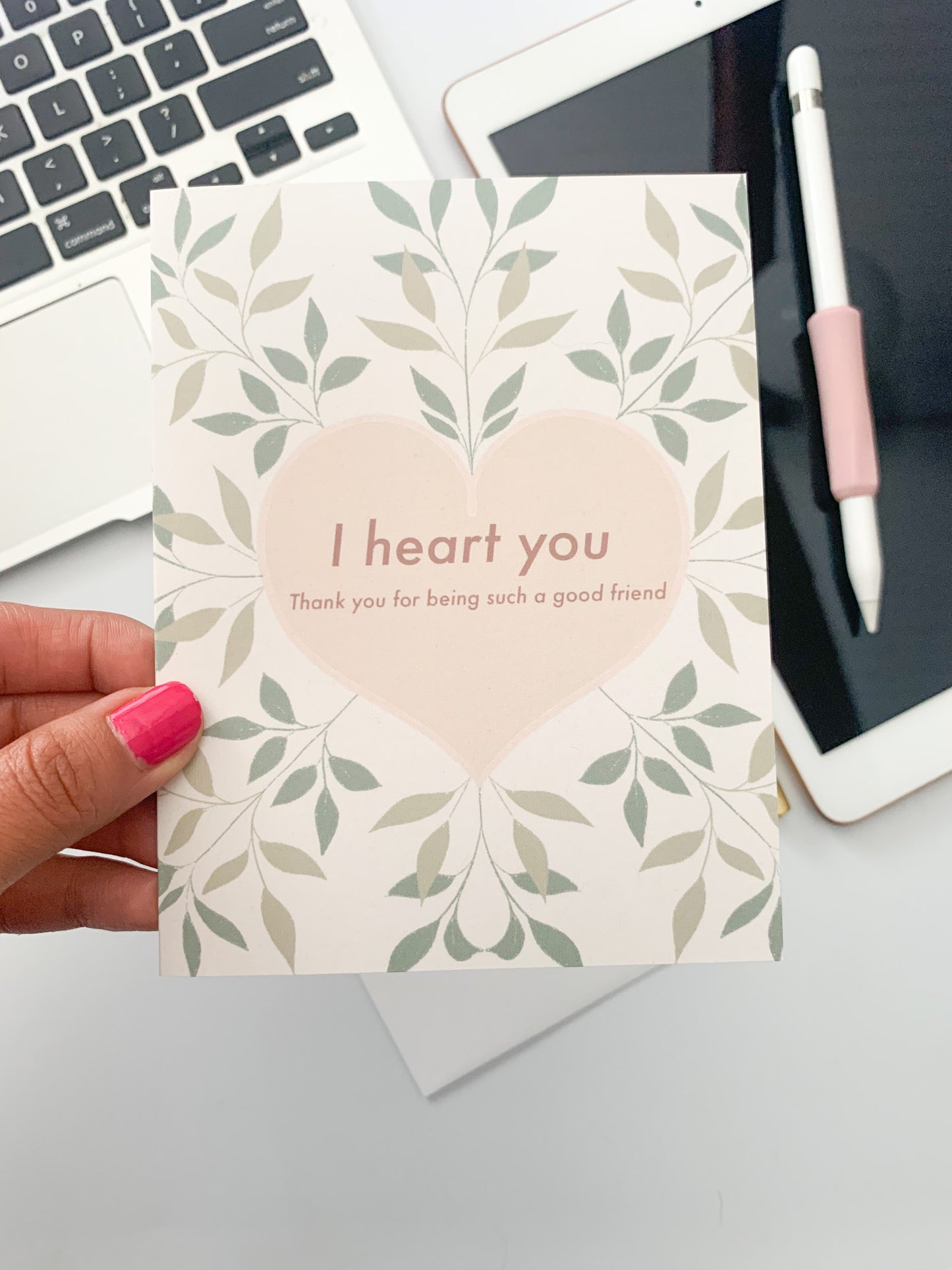 pretty friendship card with flowers and heart