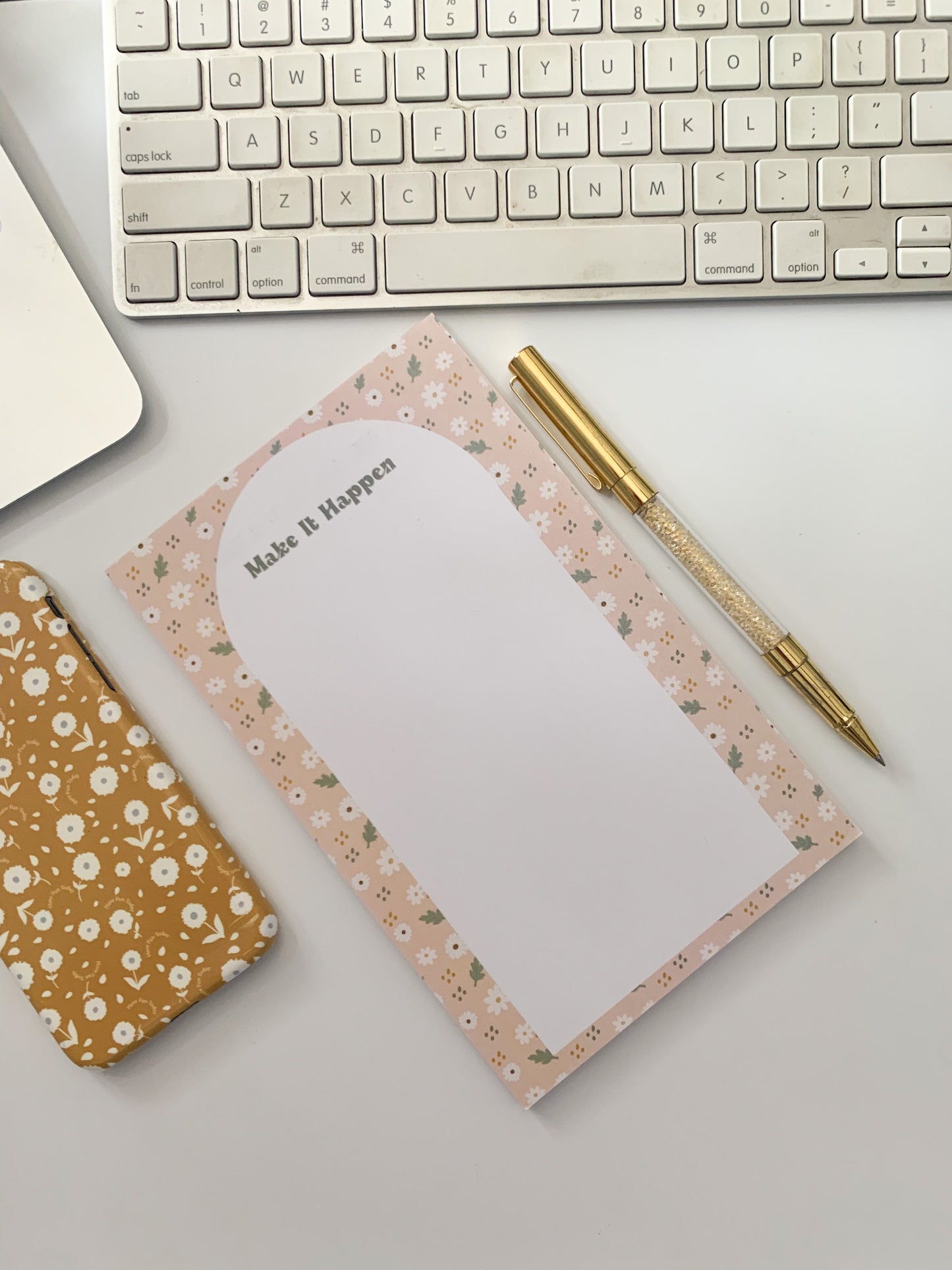 cute pink motivational notepad with floral border