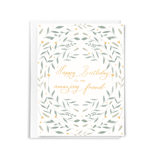 Pretty Friendship Birthday Card with Flower Border Green