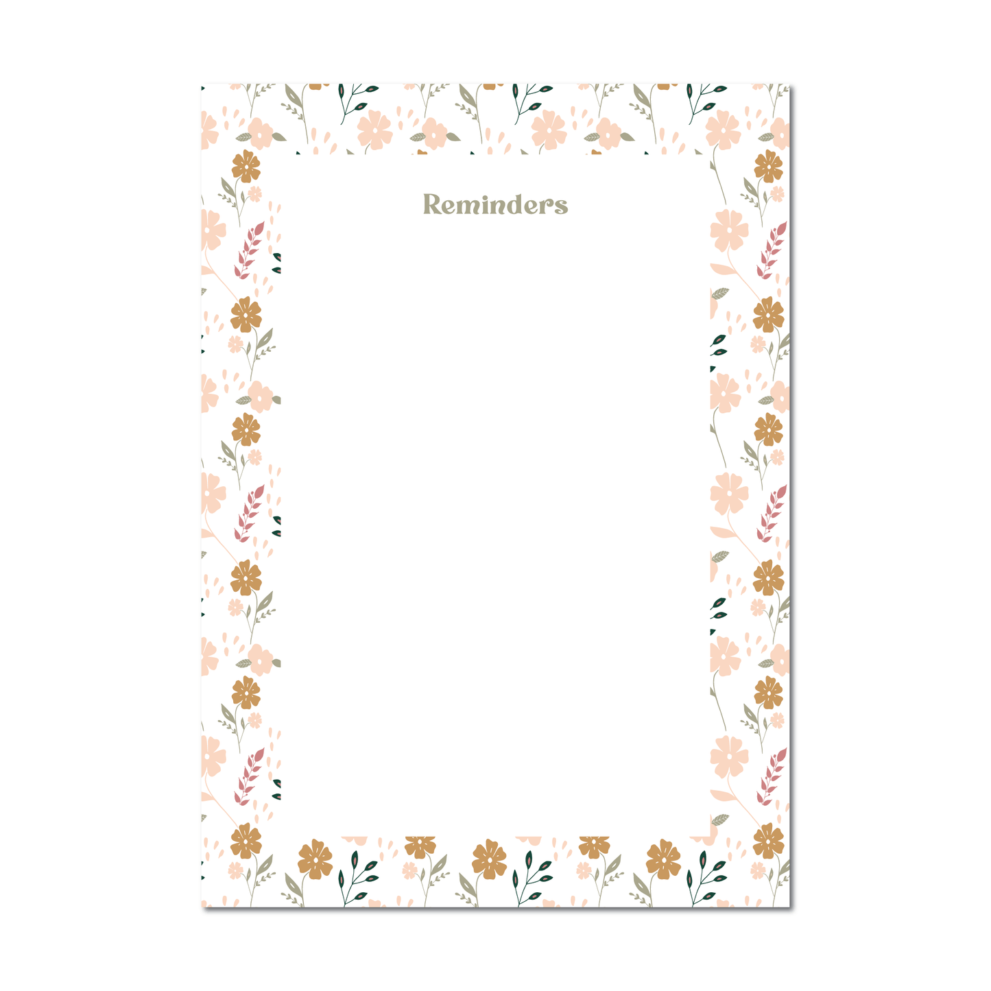 pretty floral desk notepad with reminders header