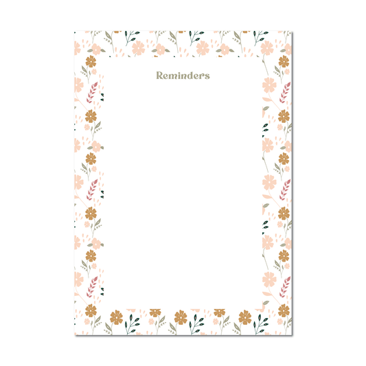 pretty floral desk notepad with reminders header